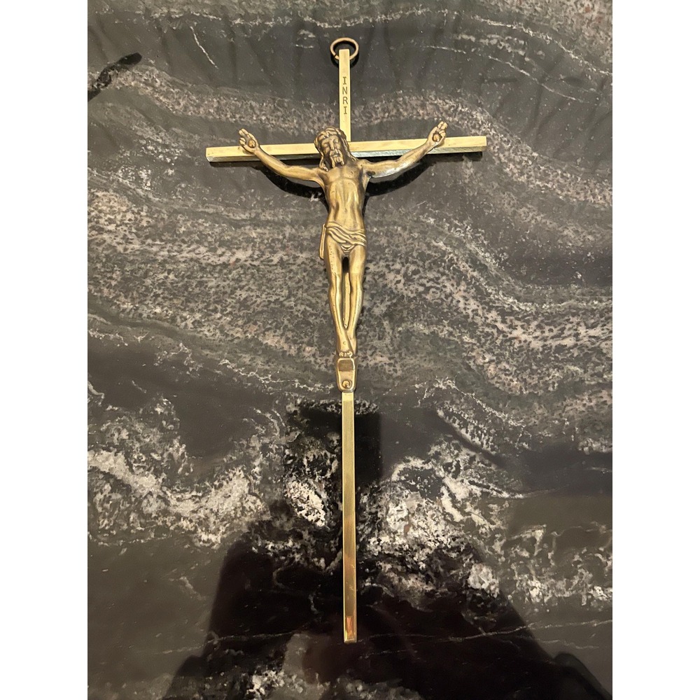 Brass Jesus on Cross - Brass Jesus Crucifix - Slim Cross